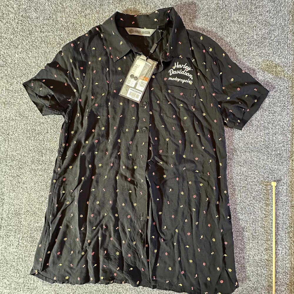Harley-Davidson Vintage Black Polka Dot‎ Shirt - Size Medium